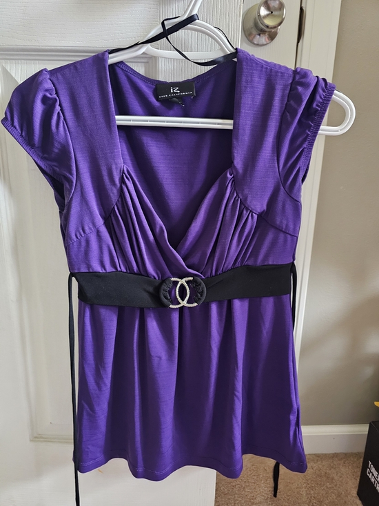 Iz Byer Tops - Byer California Purple Empire Waist Top with Decorative Buckle SMALL